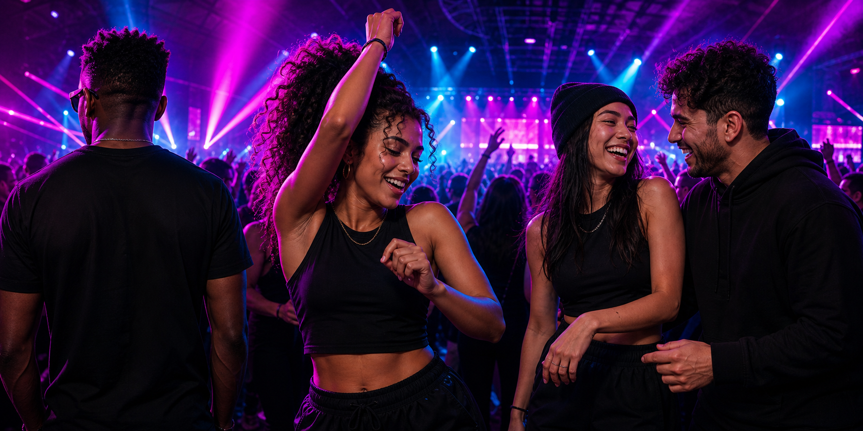 Adults dancing together at a live music event