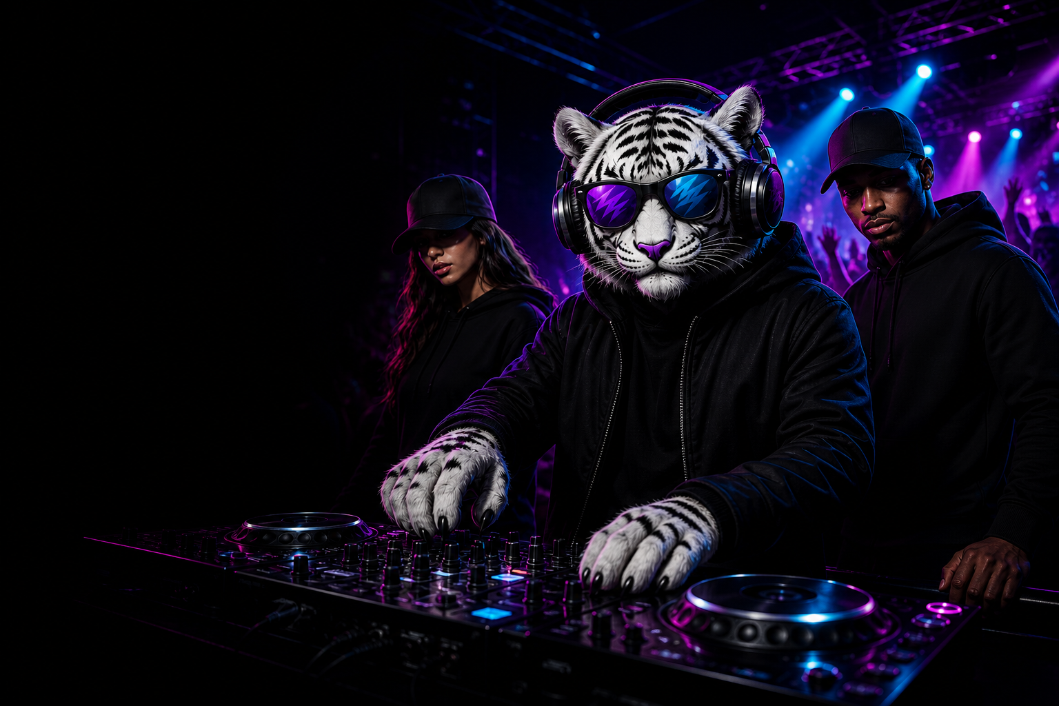 Party Beast performers in a neon nightclub